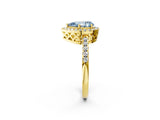 Yellow gold Fancy Blue Pear  Halo Diamond Engagement Ring with Pavé Band and Four-Prong Setting_83