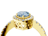 Yellow gold Fancy Blue Pear  Halo Diamond Engagement Ring with Pavé Band and Four-Prong Setting_85