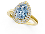 Yellow gold Fancy Blue Pear  Halo Diamond Engagement Ring with Solitaire Band and Four-Prong Setting_20