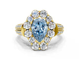 Yellow gold Fancy Blue Pear  Halo Diamond Engagement Ring with Split Shank and Prong Setting_66
