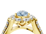 Yellow gold Fancy Blue Pear  Halo Diamond Engagement Ring with Split Shank and Prong Setting_70