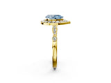 Yellow gold Fancy Blue Pear  Halo Diamond Engagement Ring with Twisted Band and Four-Prong Setting 2