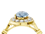 Yellow gold Fancy Blue Pear  Halo Diamond Engagement Ring with Twisted Band and Four-Prong Setting 4