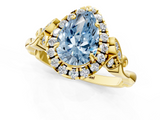Yellow gold Fancy Blue Pear  Halo Diamond Engagement Ring with Vintage-Inspired Band and Four-Prong Setting_4