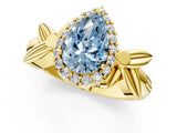 Yellow gold Fancy Blue Pear  Halo Diamond Floral Band with Four-Prong Setting_56