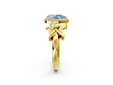 Yellow gold Fancy Blue Pear  Halo Diamond Floral Band with Four-Prong Setting_57