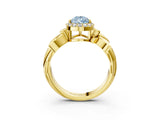 Yellow gold Fancy Blue Pear  Halo Diamond Floral Band with Four-Prong Setting_58