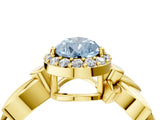 Yellow gold Fancy Blue Pear  Halo Diamond Floral Band with Four-Prong Setting_59