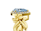Yellow gold Fancy Blue Pear  Halo Diamond Floral Band with Four-Prong Setting_60
