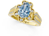 Yellow gold Fancy Blue Pear  Halo Diamond Floral Split Shank Engagement Ring 2