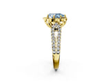 Yellow gold Fancy Blue Pear  Halo Diamond Floral Split Shank Engagement Ring 3