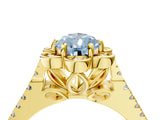 Yellow gold Fancy Blue Pear  Halo Diamond Floral Split Shank Engagement Ring 5