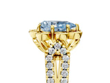 Yellow gold Fancy Blue Pear  Halo Diamond Floral Split Shank Engagement Ring