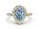 Yellow gold Fancy Blue Pear  Halo Diamond Pavé Band Ring with Prong Setting_20