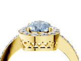 Yellow gold Fancy Blue Pear  Halo Diamond Pavé Band Ring with Prong Setting_24