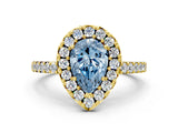 Yellow gold Fancy Blue Pear  Halo Diamond Pavé Solitaire Ring_63
