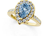 Yellow gold Fancy Blue Pear  Halo Diamond Pavé Solitaire Ring_64