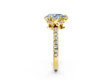 Yellow gold Fancy Blue Pear  Halo Diamond Pave Band Ring with Four-Prong Setting_17