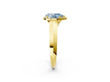 Yellow gold Fancy Blue Pear  Halo Diamond Ring with Cathedral Band and Four-Prong Setting_51