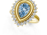 Yellow gold Fancy Blue Pear  Halo Diamond Ring with Milgrain Edge and Round Prong Setting_27