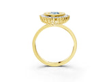Yellow gold Fancy Blue Pear  Halo Diamond Ring with Milgrain Edge and Round Prong Setting_29