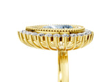 Yellow gold Fancy Blue Pear  Halo Diamond Ring with Milgrain Edge and Round Prong Setting_31