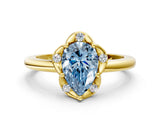 Yellow gold Fancy Blue Pear  Halo Diamond Ring with Round Cluster Setting, Solitaire Band, and Four-Prong Setting_49