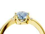 Yellow gold Fancy Blue Pear  Halo Diamond Ring with Round Cluster Setting, Solitaire Band, and Four-Prong Setting_53