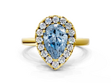 Yellow gold Fancy Blue Pear  Halo Diamond Solitaire with Pavé Band and Four-Prong Setting_55