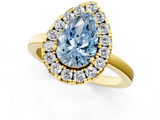 Yellow gold Fancy Blue Pear  Halo Diamond Solitaire with Pavé Band and Four-Prong Setting_56