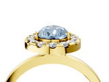 Yellow gold Fancy Blue Pear  Halo Diamond Solitaire with Pavé Band and Four-Prong Setting_59