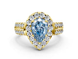 Yellow gold Fancy Blue Pear  Halo Diamond Split Shank Engagement Ring with Prong Setting_51