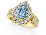 Yellow gold Fancy Blue Pear  Halo Diamond Split Shank Engagement Ring with Prong Setting_52