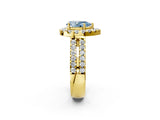 Yellow gold Fancy Blue Pear  Halo Diamond Split Shank Engagement Ring with Prong Setting_53