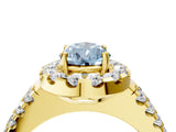 Yellow gold Fancy Blue Pear  Halo Diamond Split Shank Engagement Ring with Prong Setting_55