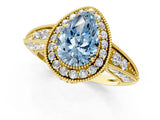 Yellow gold Fancy Blue Pear  Halo Diamond Split Shank Ring with Milgrain Detail_49