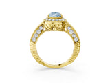 Yellow gold Fancy Blue Pear  Halo Diamond Split Shank Ring with Milgrain Detail_51