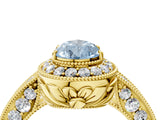 Yellow gold Fancy Blue Pear  Halo Diamond Split Shank Ring with Milgrain Detail_52