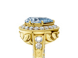 Yellow gold Fancy Blue Pear  Halo Diamond Split Shank Ring with Milgrain Detail_53