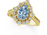 Yellow gold Fancy Blue Pear  Halo Milgrain Pave Diamond Ring with Four-Prong Setting 2