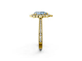 Yellow gold Fancy Blue Pear  Halo Milgrain Pave Diamond Ring with Four-Prong Setting 3