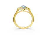 Yellow gold Fancy Blue Pear  Halo Milgrain Pave Diamond Ring with Four-Prong Setting 4