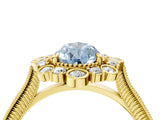 Yellow gold Fancy Blue Pear  Halo Milgrain Pave Diamond Ring with Four-Prong Setting 5