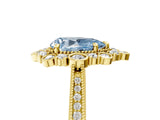 Yellow gold Fancy Blue Pear  Halo Milgrain Pave Diamond Ring with Four-Prong Setting