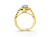 Yellow gold Fancy Blue Pear  Halo Milgrain Solitaire with Bezel Set Side Stones and Pave Band_36