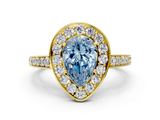 Yellow gold Fancy Blue Pear  Halo Pavé Diamond Engagement Ring with Bezel Setting_20
