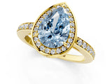 Yellow gold Fancy Blue Pear  Halo Pave Band Solitaire Ring with Prong Setting_67