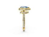Yellow gold Fancy Blue Pear  Halo Pave Band Solitaire Ring with Prong Setting_68