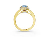 Yellow gold Fancy Blue Pear  Halo Pave Band Solitaire Ring with Prong Setting_69