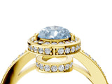 Yellow gold Fancy Blue Pear  Halo Pave Band Solitaire Ring with Prong Setting_70